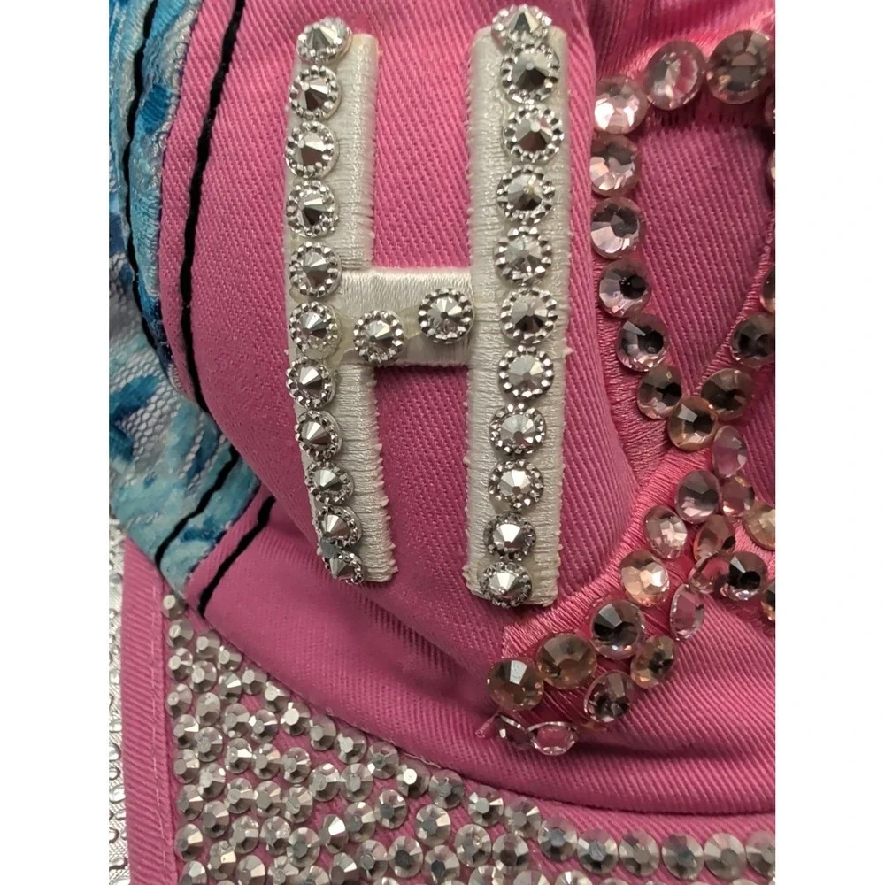 Bling Studded Cotton Denim Cap Breast Cancer Hope Pink Ribbon